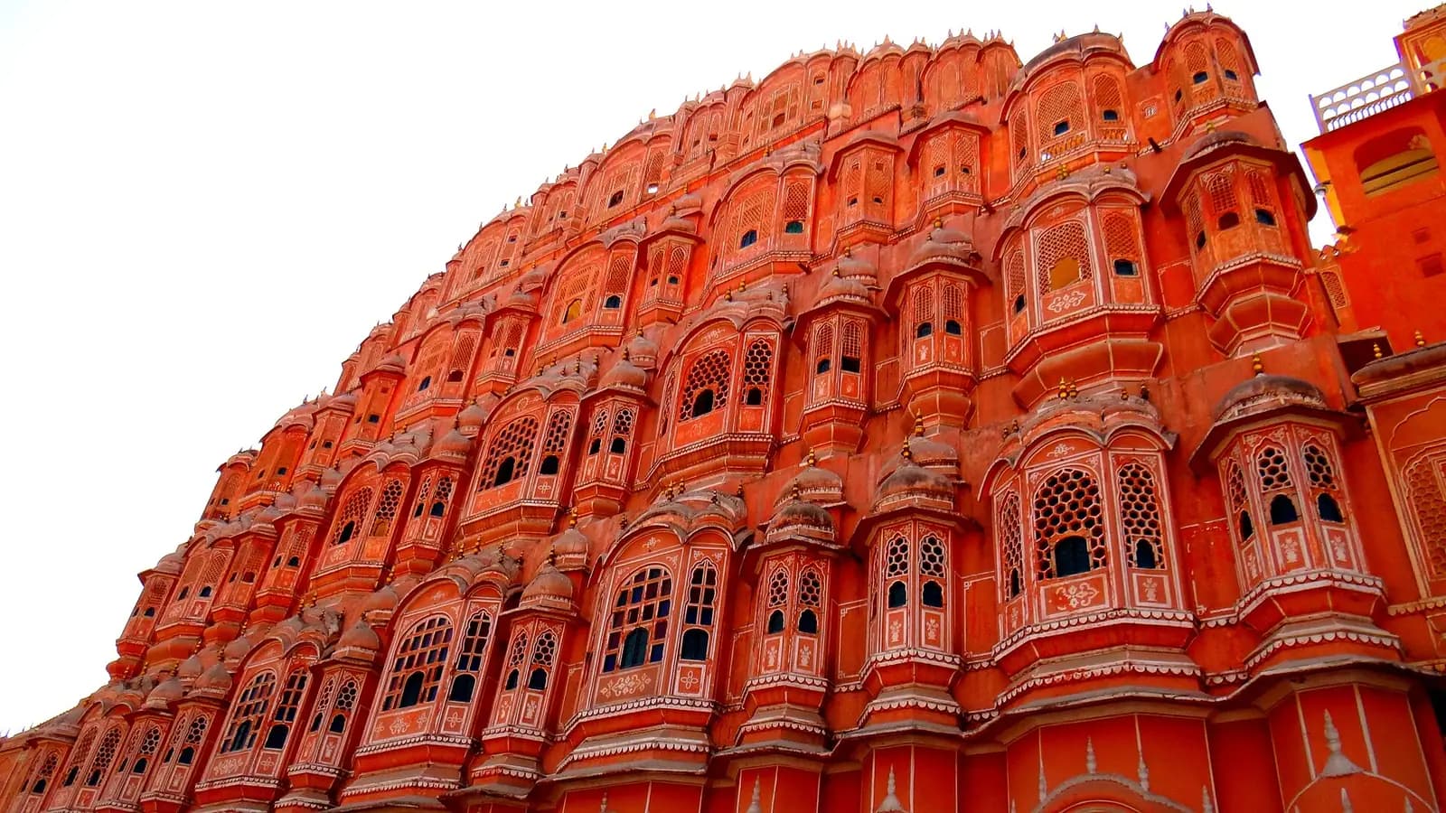 The honeycomb sandstone facade of Hawa Mahal in Jaipur, Rajasthan