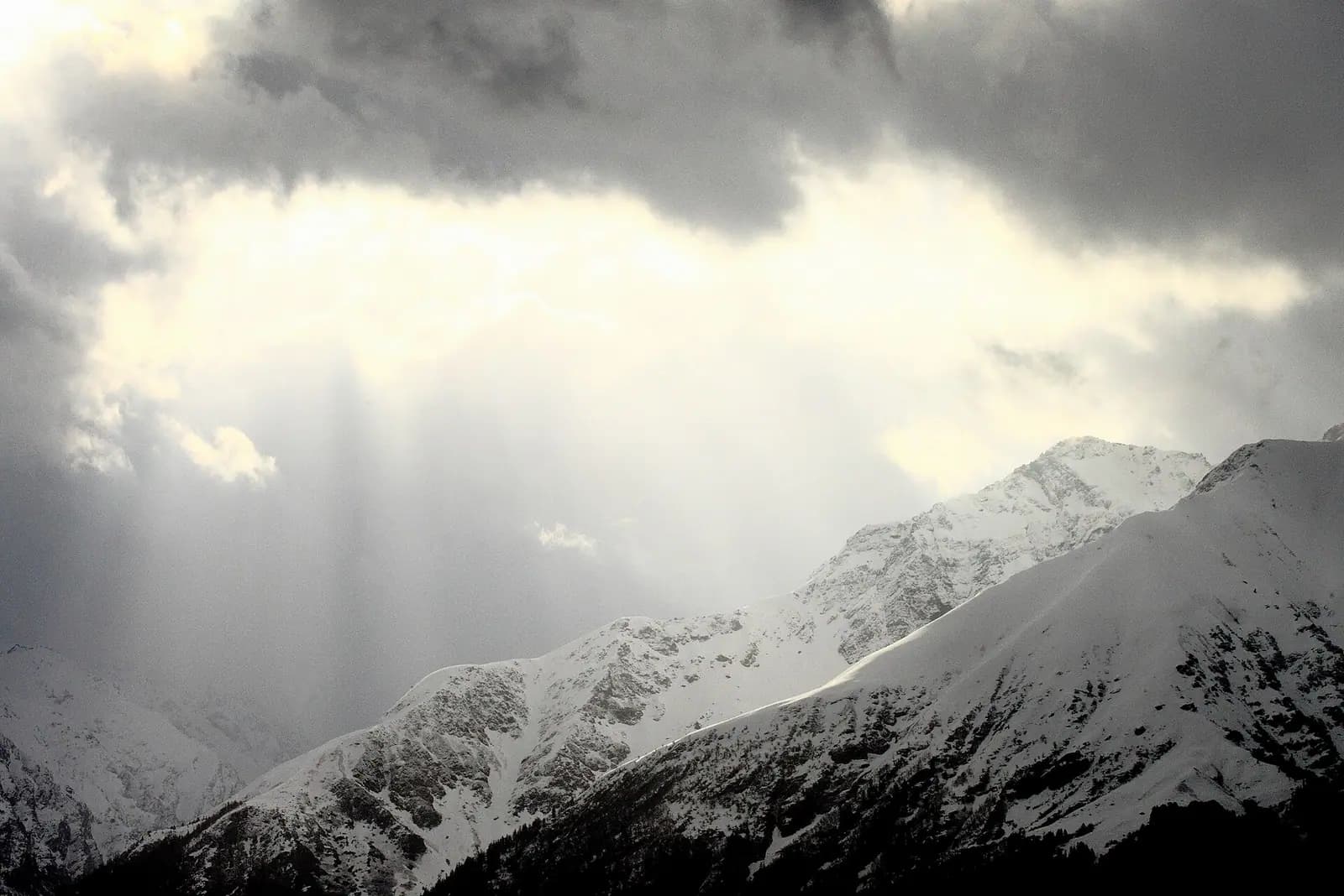 Forested ridges of the Great Himalayan National Park in the Kullu district, Himachal Pradesh