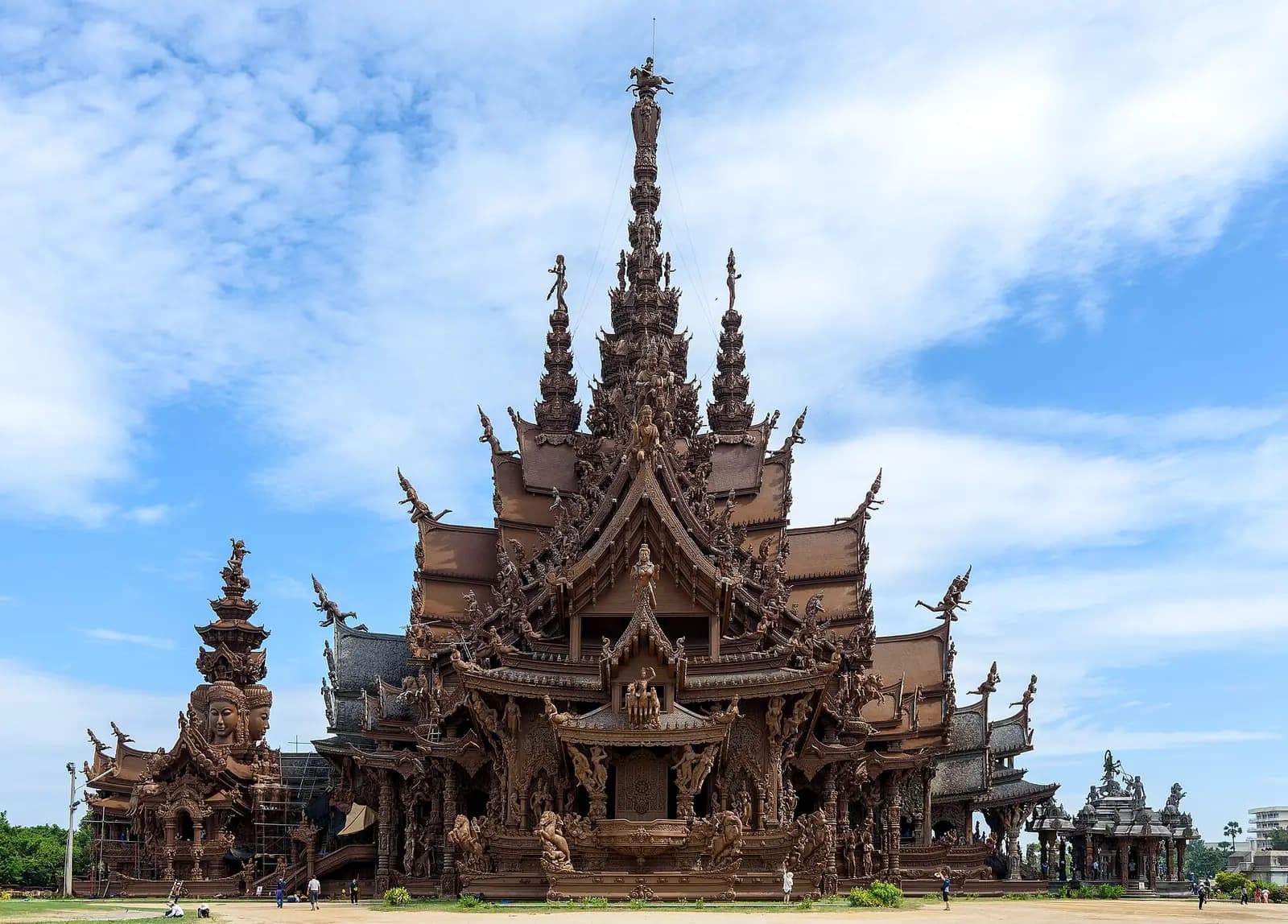 The carved teak spires of the Sanctuary of Truth at Pattaya, Thailand
