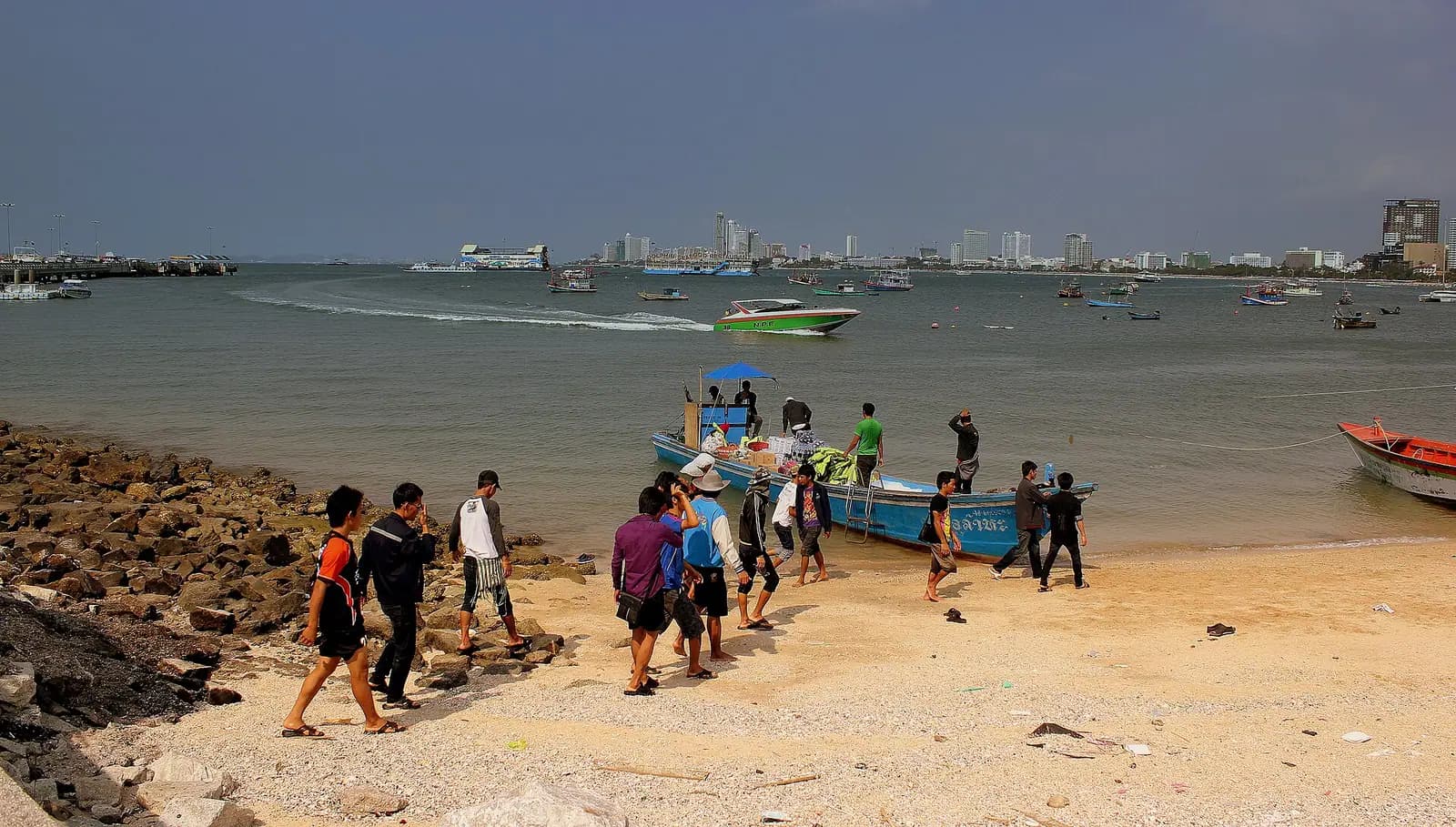 The curving bay and high-rises of Pattaya beach, Thailand