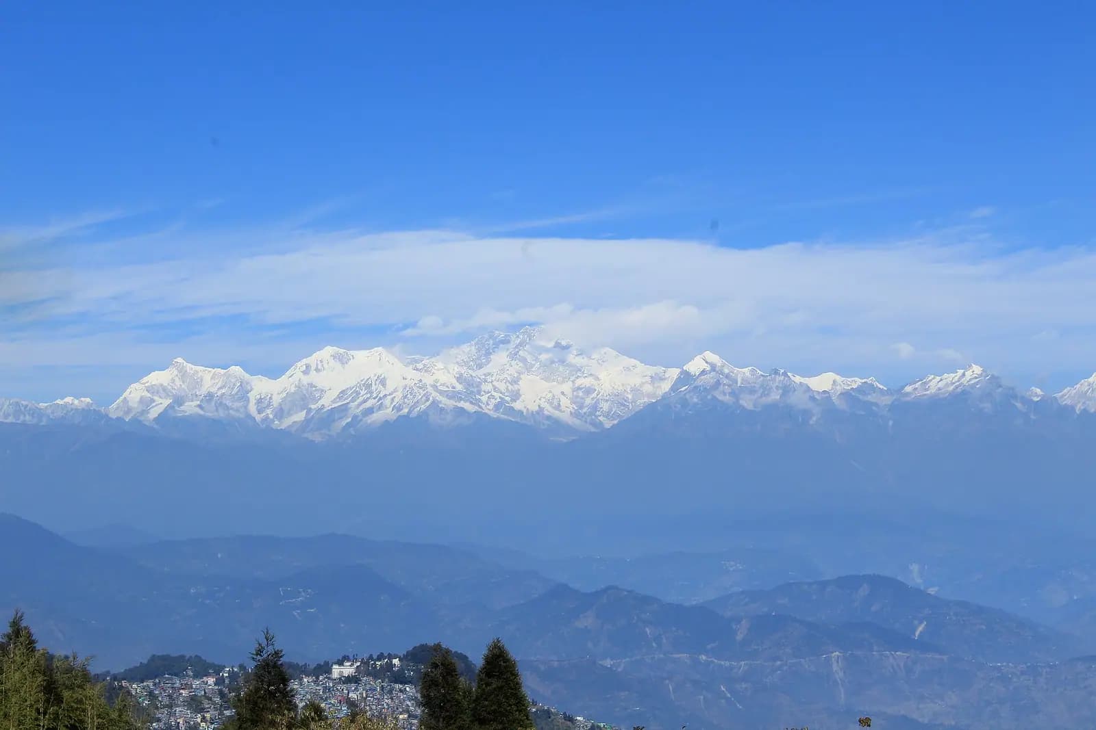 Kangchenjunga catching first light seen from Tiger Hill above Darjeeling