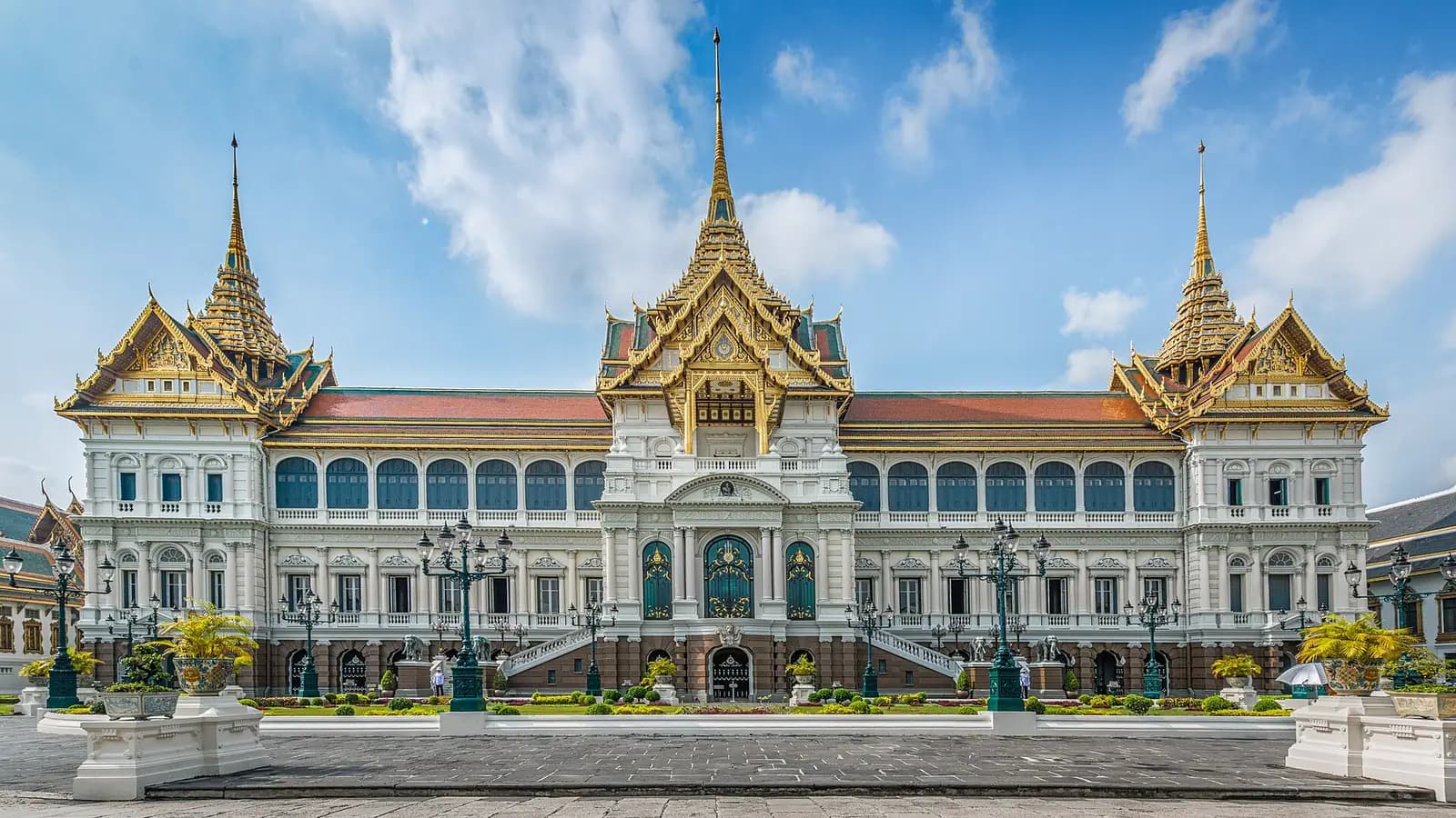 Gilded roofs and spires inside the Grand Palace in Bangkok, Thailand