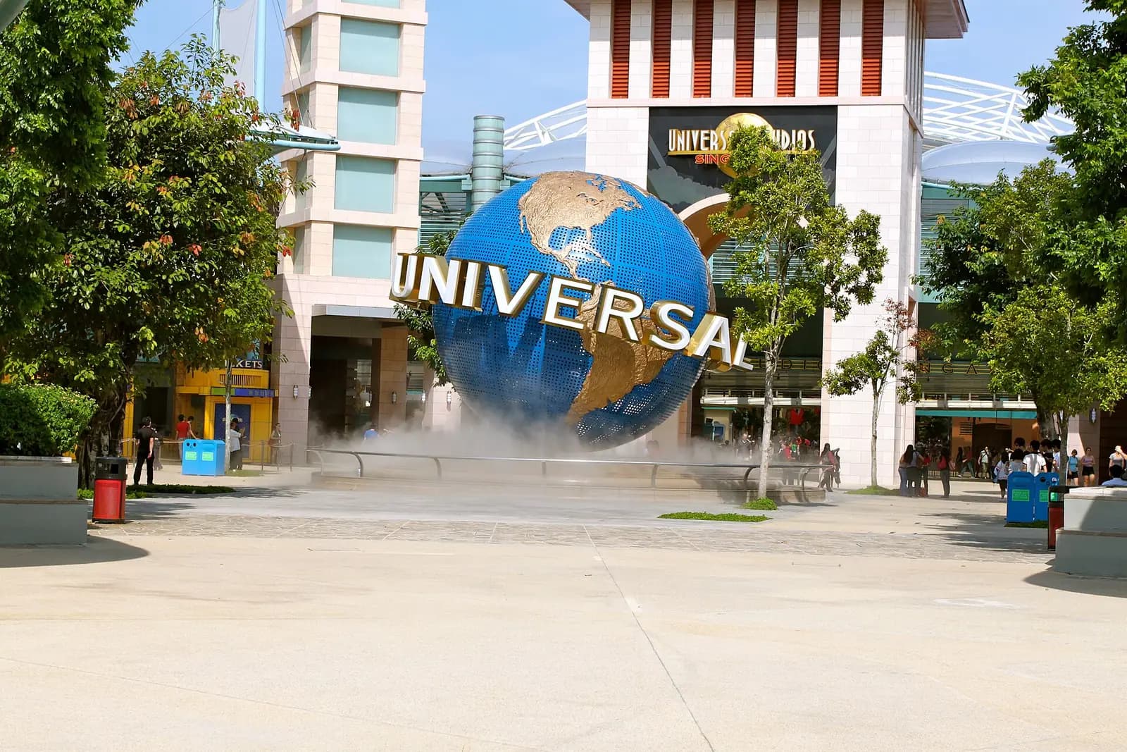 The globe and entrance arcade of Universal Studios Singapore on Sentosa