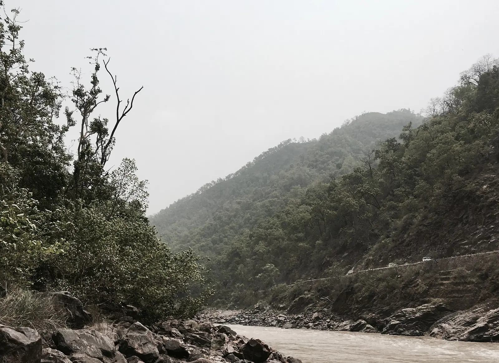 Rafting on the Ganges through the hills at Rishikesh, Uttarakhand