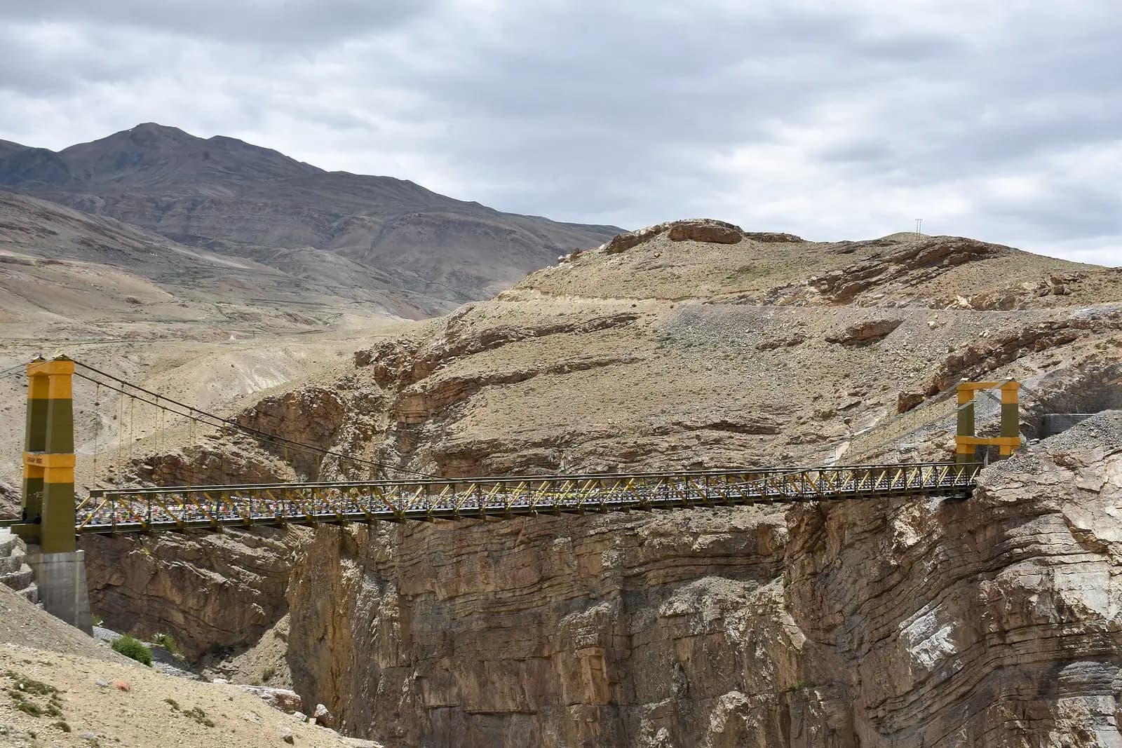 Chicham Bridge spanning the gorge on the road from Kibber, Spiti Valley
